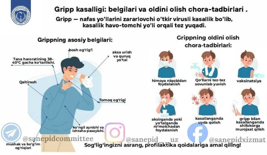 Gripp kasalligi belgilari va oldini olish chora-tadbirlari.