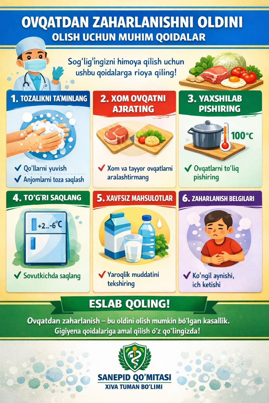 OVQATDAN ZAHARLANISHNI OLDINI OLISH UCHUN MUHIM QOIDALAR