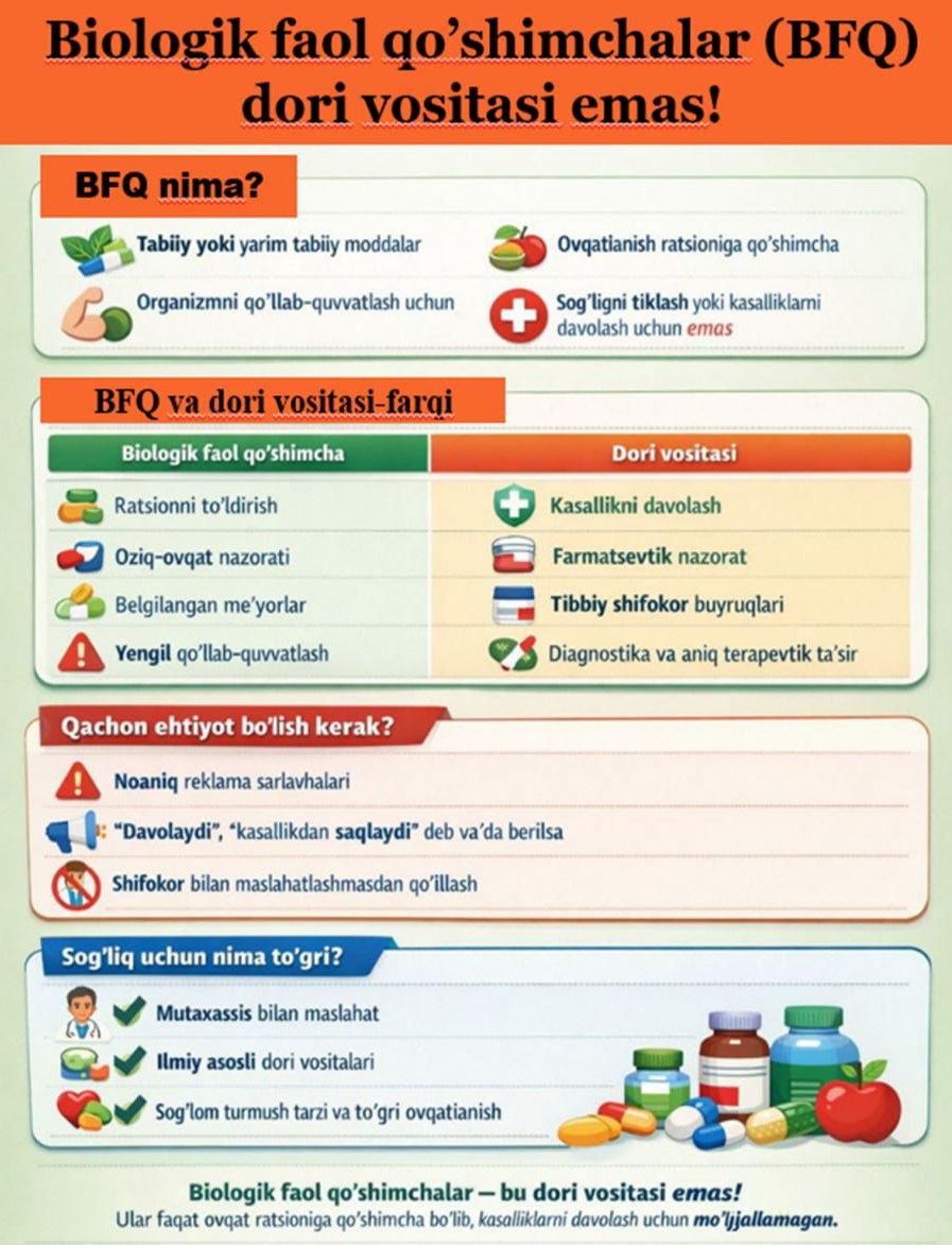 Biologik faol qoʻshimchalar dori vositalari emas!
